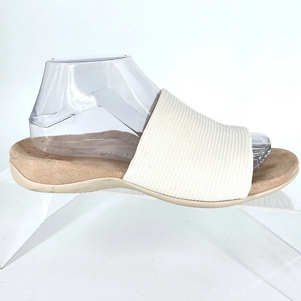 Vionic Size 8 Cream Slide Sandals  Orthopedic Arch Support Comfort Renie Knit
